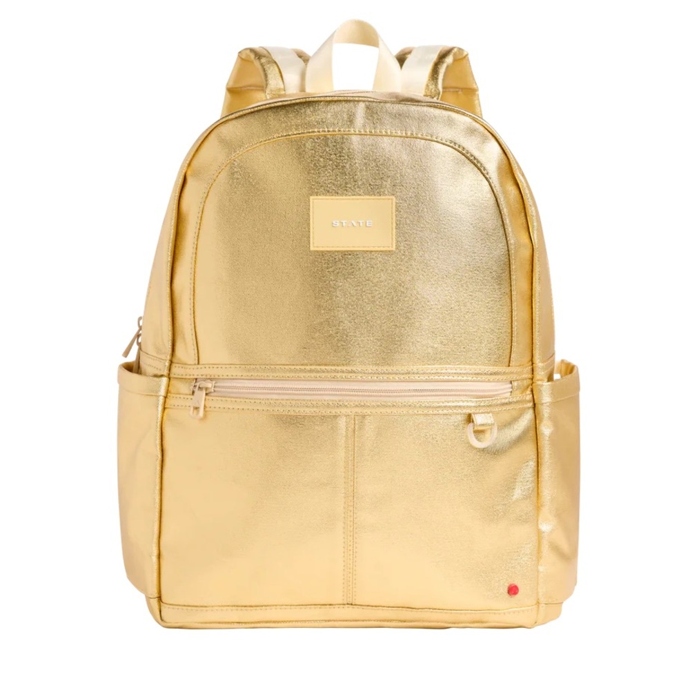 NWT STATE Metallic Gold Kane Kids Double Pocket Backpack